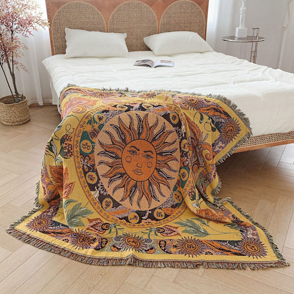 1 Stykke 160x130cm Strikket Solruter Teppe Dekorert med Frynser