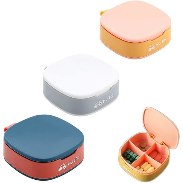 3 bärbara mini pillerorganisatörer - 4 fack - för på språng
