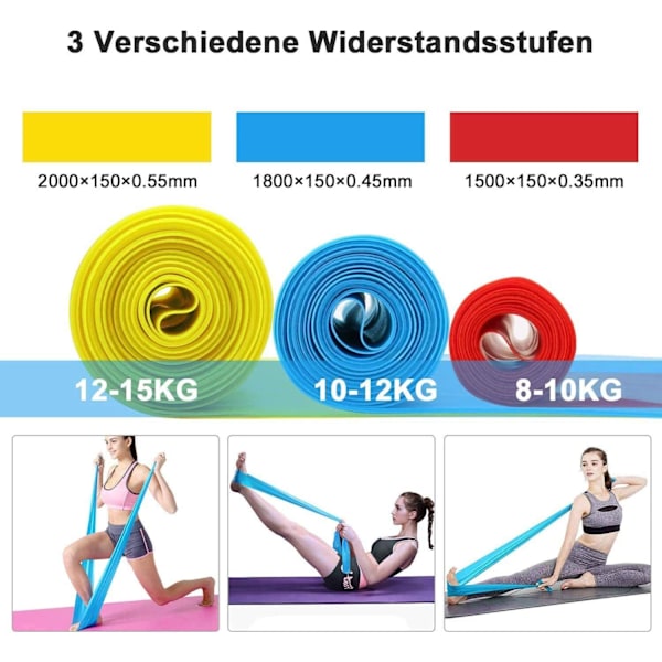 Fitness Elastikbånd, 3 Styrkeniveauer Elastisk Modstandsbånd