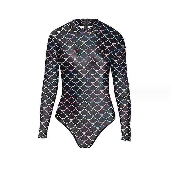 Dam Baddräkt Fiskskalsmönster Långärmad Utslagsskydd Dragkedja Surf Baddräkt L to XL