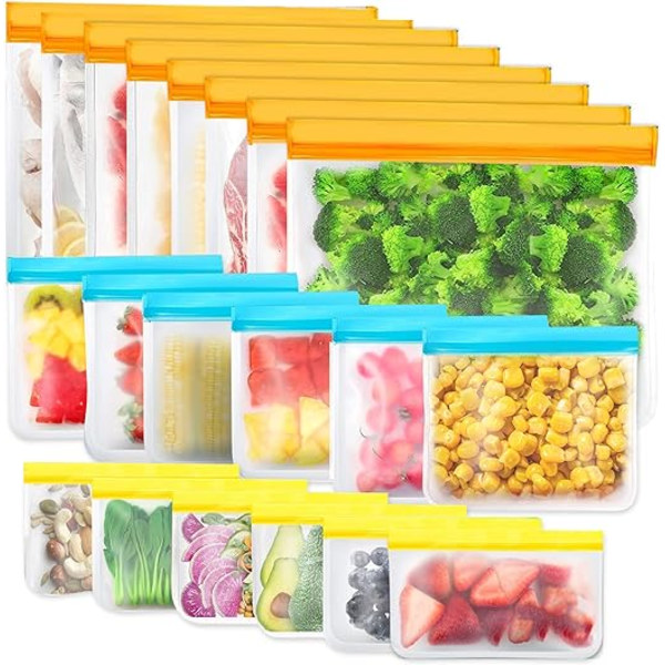20 Genanvendelige Opbevaringsposer, BPA Fri Genanvendelige Fryserposer