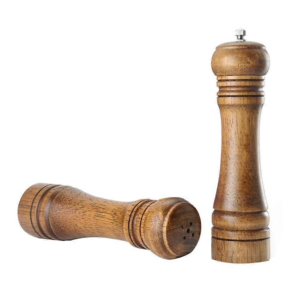 2 st/set Trä Saltflaska Kryddburk Manuell Pepparkvarn Kökstillbehör 8 inch