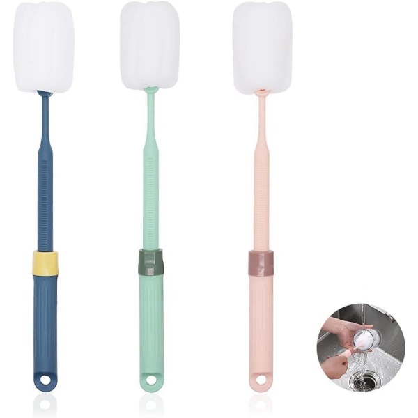 Set med 3 flaskborste (3 färger) med bekväma handtag, bott