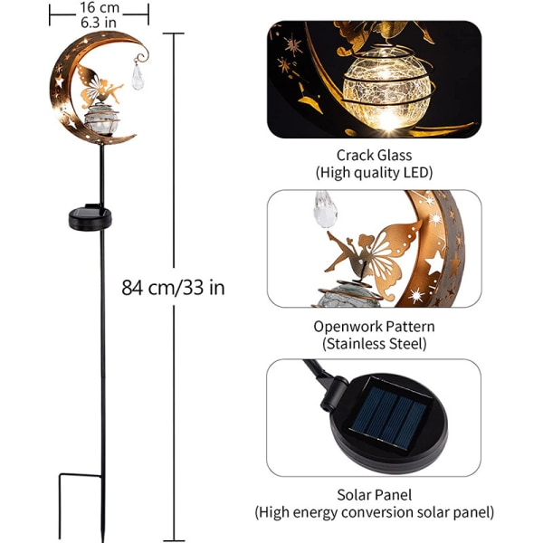 Udendørs Solar Light 100cm Metal Moon Solar Lampe LED glaskugle Ga