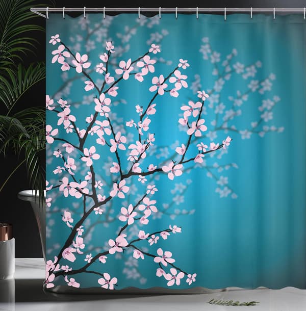 Japansk Bruseforhæng, Sakura Blomstermønster, Tekstil Badeværelse D