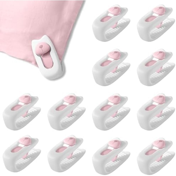 12 stycken täckesklämmor (vita), halkfria täckesklämmor, lakanklämmor
