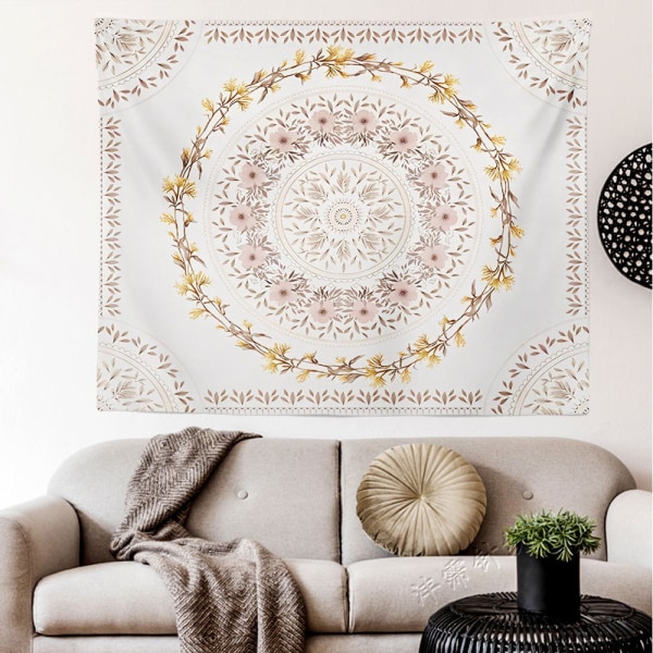 130x150cm Hvit Mandala Veggteppe for Naturdekor