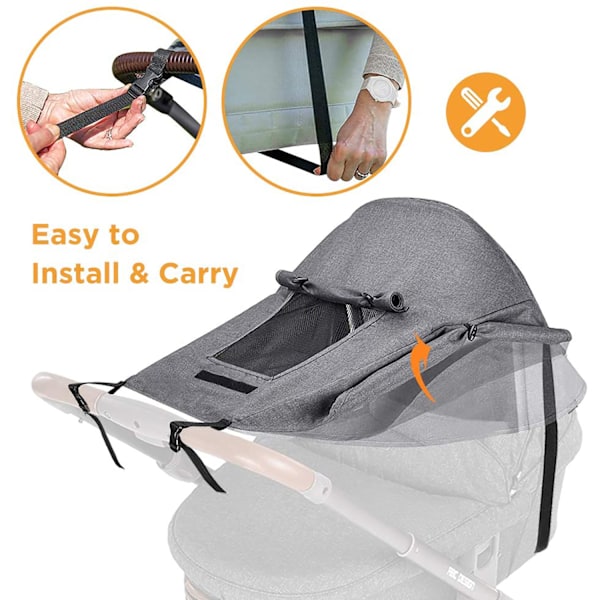 ##/Solsejl til Barnevogn - Solskærm til Barnevogn, Carrycot, UV 50+ Justerbar Solbeskyttelse Bassinet med Opbevaringspose - Universal Grå##/