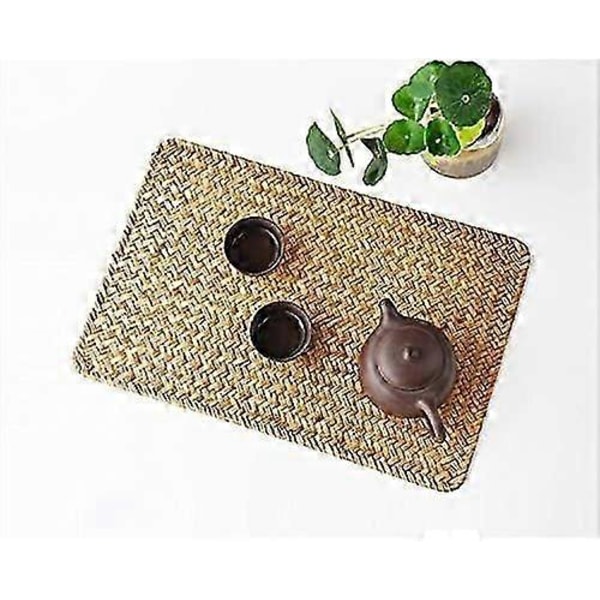 Pajukori aluset, 4 kpl, 43 x 30 cm, suorakulmaiset rottinkialuset, luonnolliset meriruohomatot
