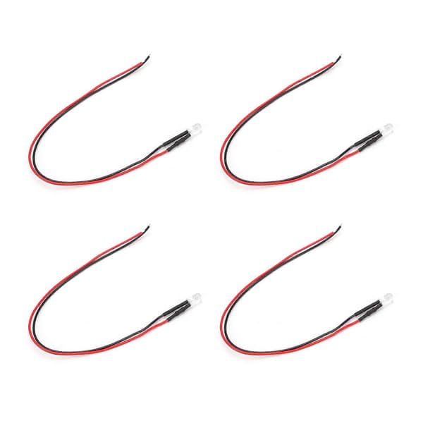 20 stk. LED Præ-kablet Lysdiode Normalt Åben Rund Høj Lysstyrke InLine 12V 5mm (Hvidt Lys Rødt)