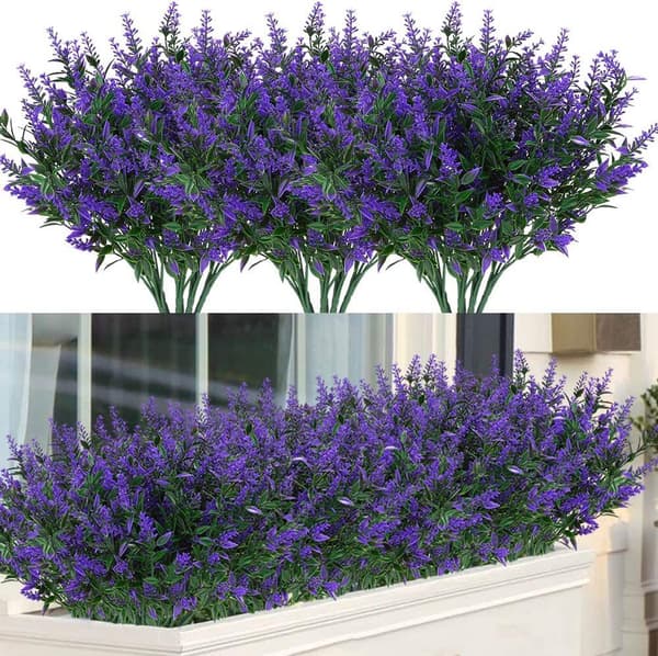 Lilla, Kunstig Plante Kunstige Blomster Utendørs, UV-bestandig S