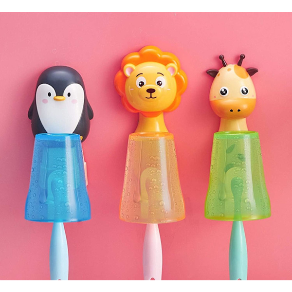 3-pack Tandkopp med Tandborsthållare för Barn, Cartoon Anima