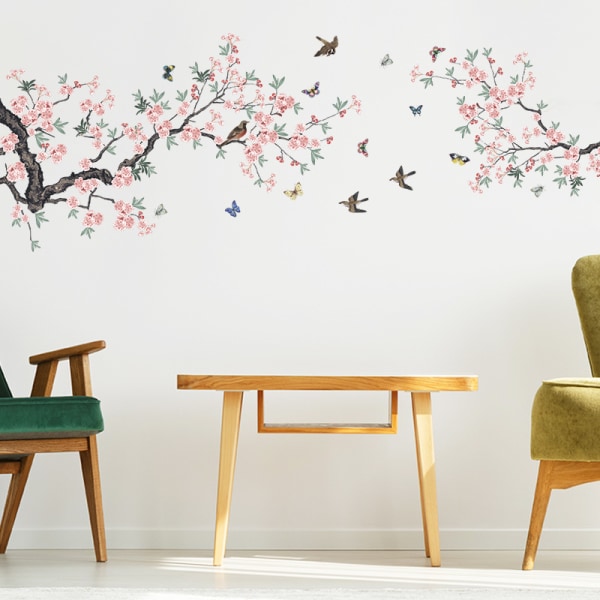 Wall Stickers Birds on Branch Tree Wall Sticker White Flowers Wa