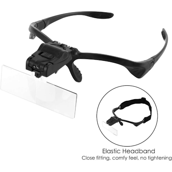 Hodebåndforstørrelsesglass med LED-belysning, Håndfri lesing