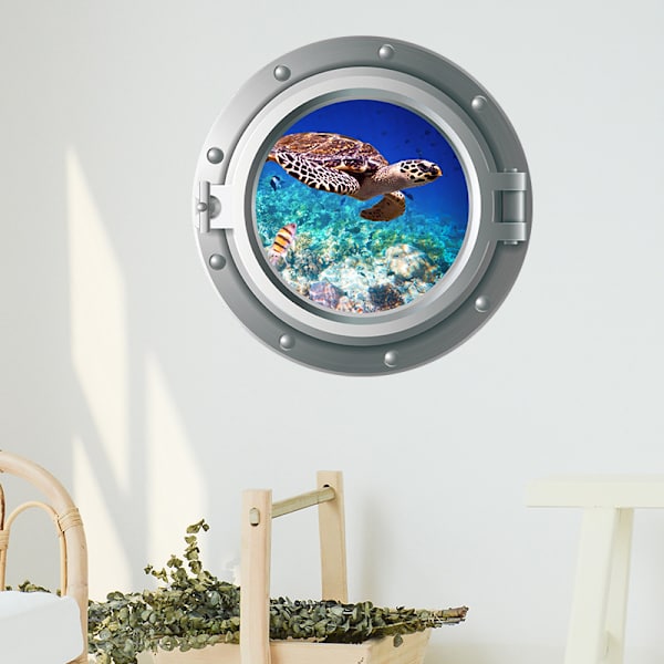Två set 35x35cm Väggdekaler 3D Rundfönster Underhav Världen Vägg