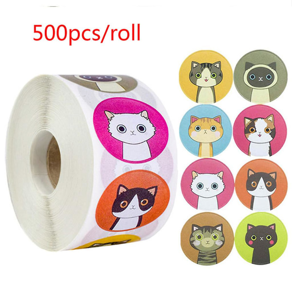 &500pcs/roll Cute For Cat Kitten Stickers 1inch Seal Label For Scrapbooking Envelope Stationery Sticker&