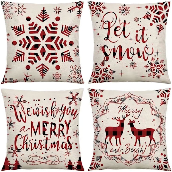 ##/4 stk. Juletema Pudebetræk - 45*45cm, Snefnug Pudebetræk##/