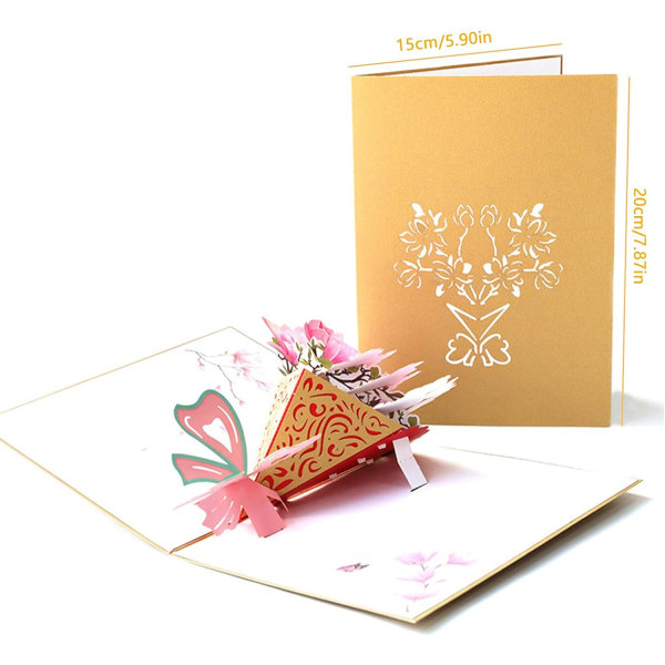 Blomster Pop Up-kort, 3D Bursdags Pop Up-kort, 3D Valentinsdag