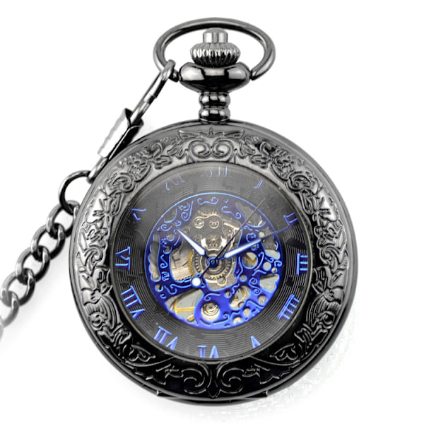 ##/Vattentät Förstoringsglas Skelettkedja Silver Luminous Självspännande Automatisk Mekanisk Fickur##/