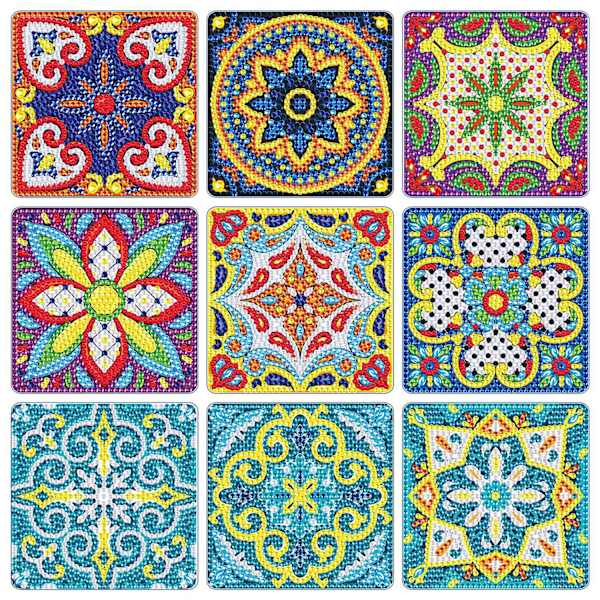 ##/Set med 9 DIY-diamantmålningar - Underlägg - Mönster c##/