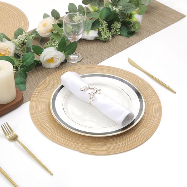 Plassmatter, sett med 6, Khaki 38x38cm Rund Flettet Plassmatter Vaskbar H