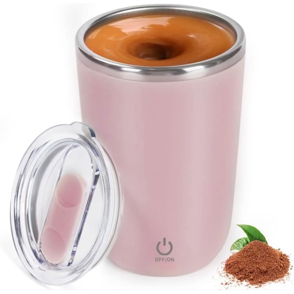 Rosa självomrörande mugg Automatisk magnetisk rostfritt stål kaffemugg