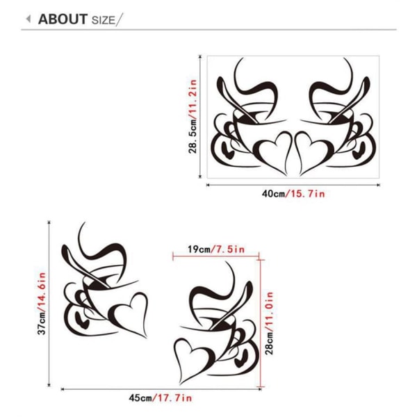 Set 2 vinyyliä keittiön seinätarrakuppia, joissa on rakkaustarjous pubille