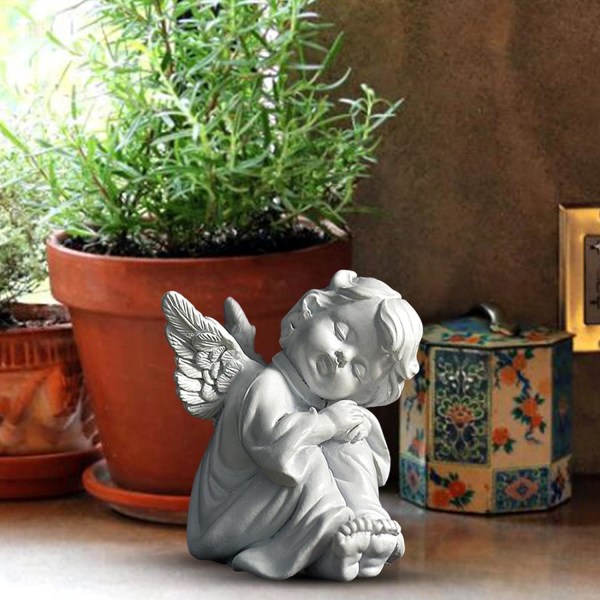 Desktop Angel Skulptur, Resin Søt Liten White Angel Girl Statu