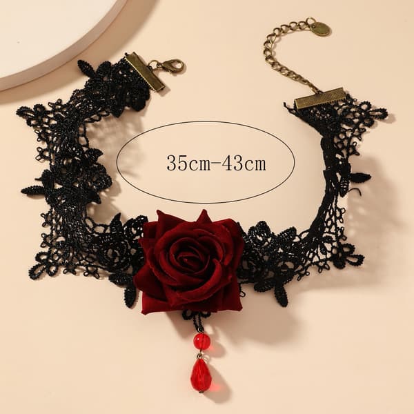 ##/Svart spets halsband, tredimensionell ros halsband##/