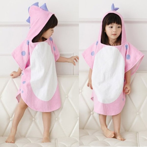 Kids Bath Towel, Hooded Dinosaur Baby Towel Pink L