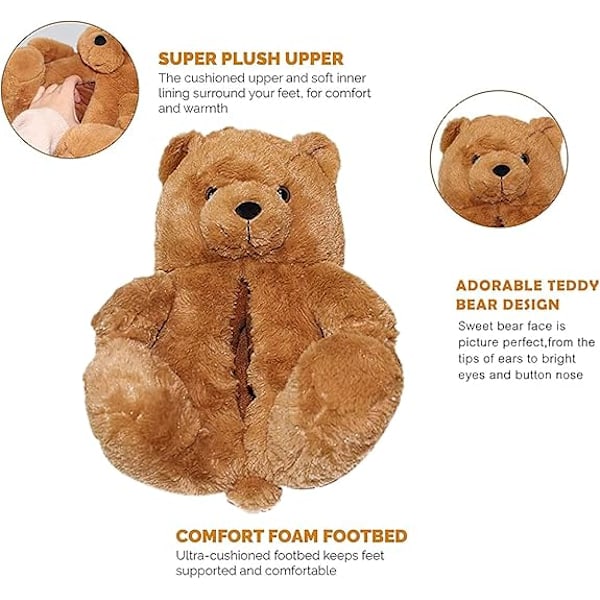 ##/Fuskpälstofflor med Teddybjörn - Brun för Kvinnor och Flickor##/