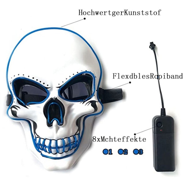 ##/Dekorativ Halloween LED maske LED skeletmaske lyser op til Halloween##/