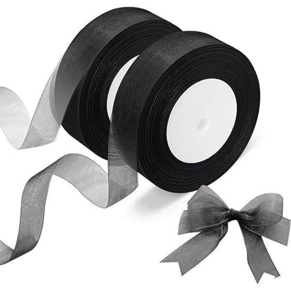 2 rullar Organza-band (svart band), transparent chiffongband