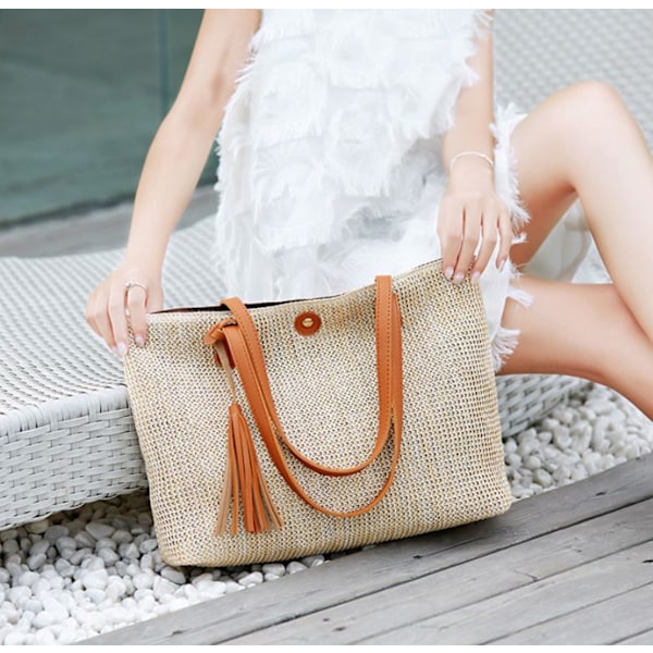 Axelväska Dam Väska Halmvävd Crossbody Bohemia Handväskor