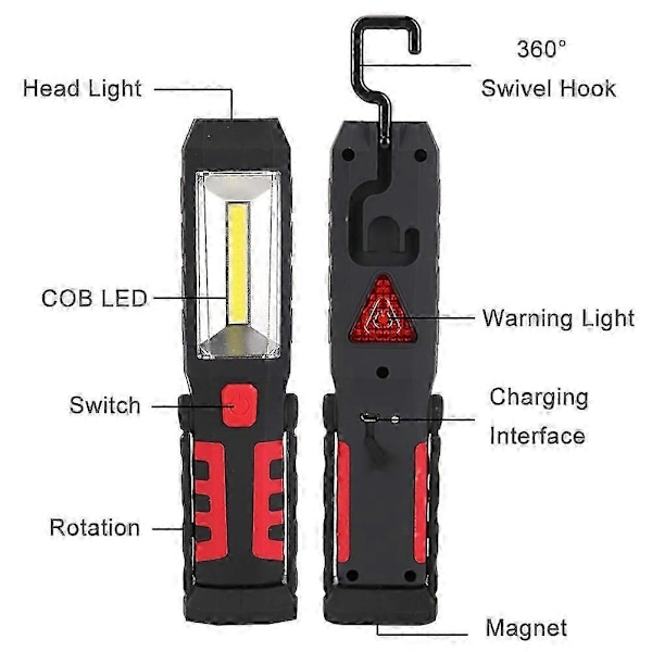 COB LED Magnetisk Arbejdslampe Bil Garage Mekaniker Hjem Genopladelig Lommelygte