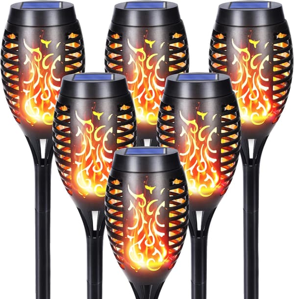 Solcellelamper Udendørs - 6 Styk 12 LED Solcellelamper med Realistiske Flammer