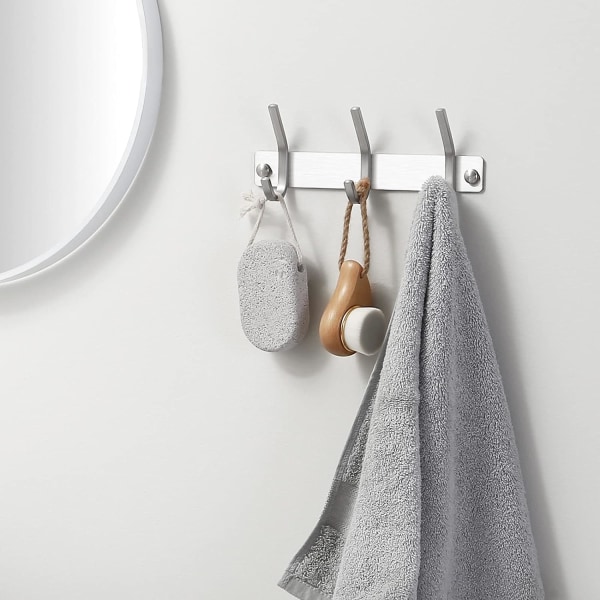 Veggmontert klesstativ med 3 kroker, badehåndkleholder, SUS304 rustfritt stål