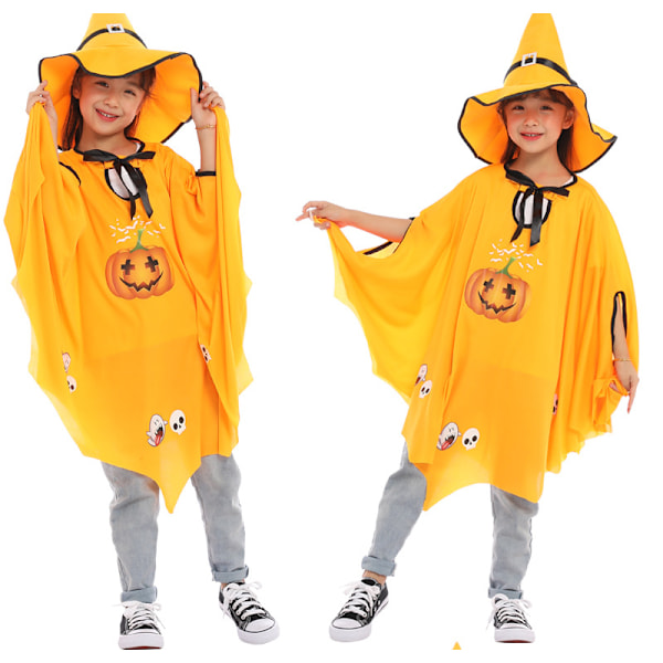 ##/(Keltainen) Lasten Halloween-noitaviitta hatulla - Ihoystävällinen##/