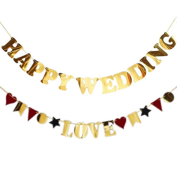 Happy Wedding Kjærlighetsbrev Hjerte Papir Banner Bryllupsgirlander Flagg Party Dekor Happy Wedding