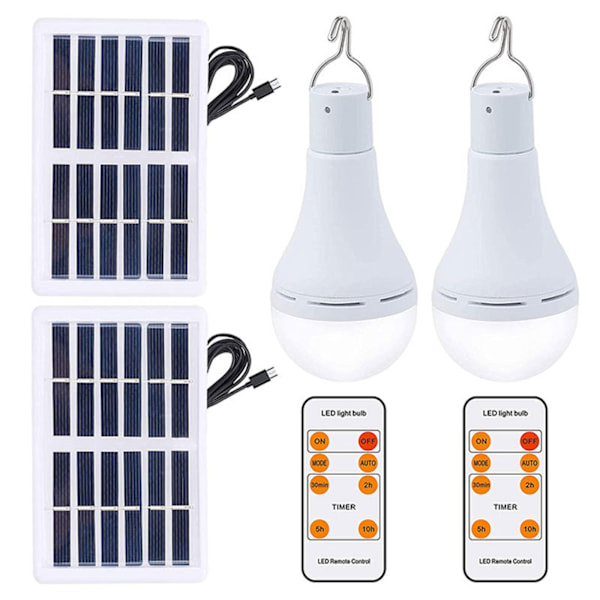 LED solcellelys 2 stk solcellelamper 9W LED solcellelyspære