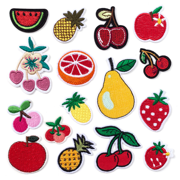 Broderade Fruktlappar (Set med 16), Söta Frukt Iron-On/Sy På