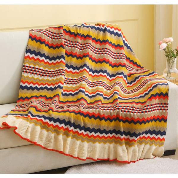 1 stk 130x170cm Gult Strikket Pledd Mykt Komfortabelt D