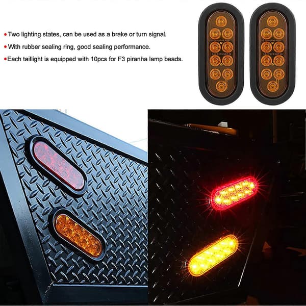 2 stk 10LED Sidemarkeringslys 6in Oval IP67 Vanntett Baklykt Overflatemontert for Lastebil Tilhenger Amber