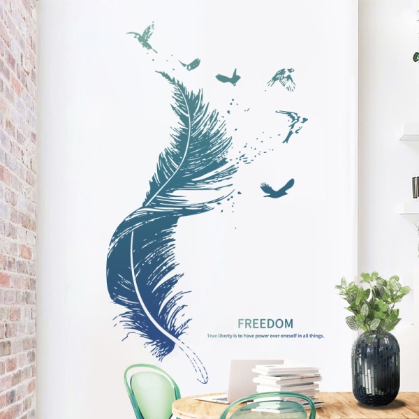 FEATHER väggdekaler i blått (90×30 cm) | Dekorativ väggdekal