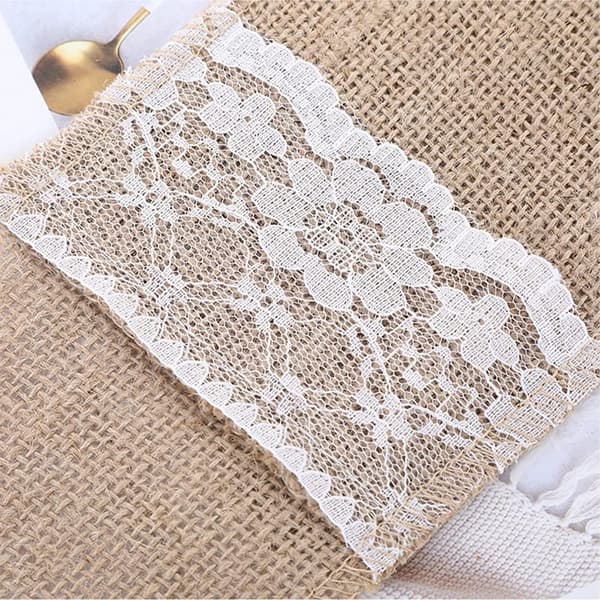 24 stykker burlap bestikksett, 11 x 21 cm burlap bestikk til bordet