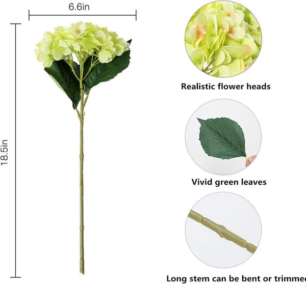 Grønn 3 stk Kunstig Hortensia Blomst Enkelt Lang Silke Stilk 6.