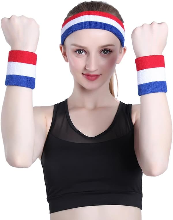 Hodebåndsett (3 deler) Sports Sweatband Stripete Håndleddsbånd