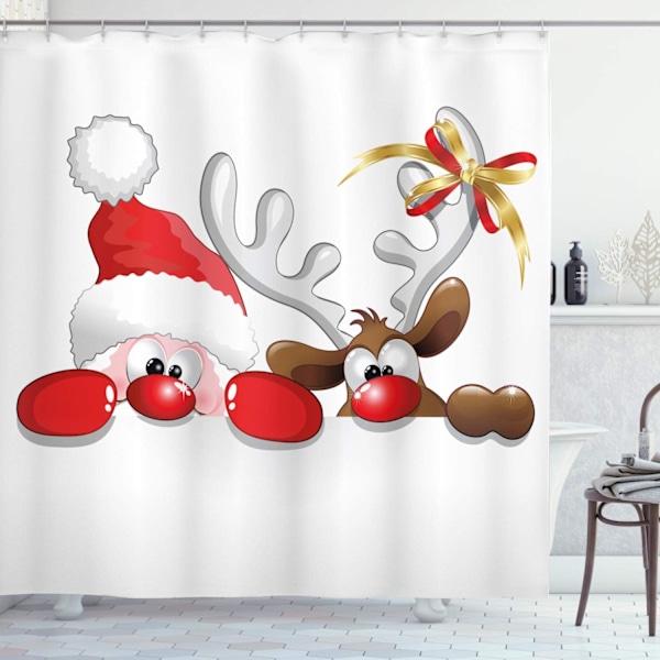 ##/Julebrusbadforhæng, 180 cm x 180 cm, Sjov Julemand Rensdyr, ##/