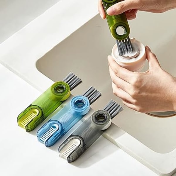3-pack 3-i-1 Multifunktionell Rengöringsborste för Flasklocksvård/