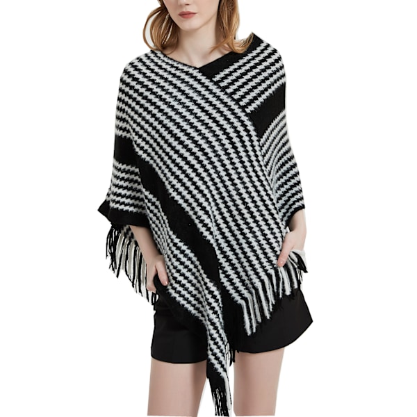 Vinter flagermus sweater sort stribet strikket sjal 70x70cm
